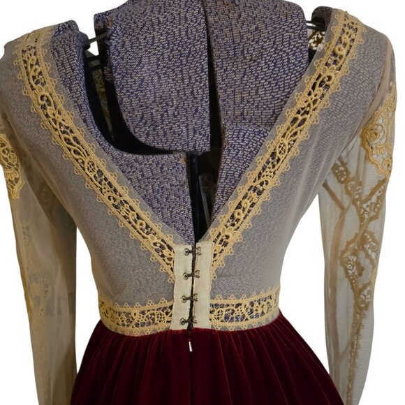 Free People V Is for Victorian Red Velvet and Cream Lace Long Sleeve Mini Dress - Picture 8 of 12